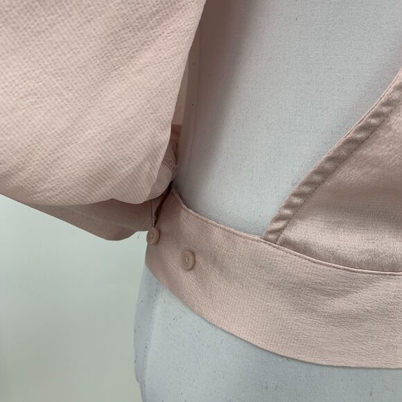 Express Highneck Wrap Satin Blouse Womens XS Extra Small Ballet Pink Keyhole - Picture 7 of 12